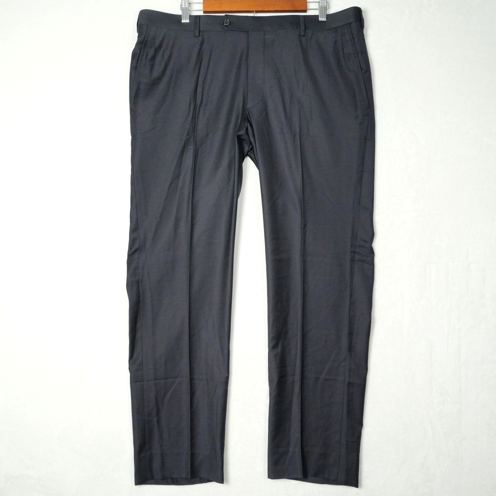 Ermenegildo Zegna Trofeo Wool Dress Pants Black Flat Front 38x30 Italy
